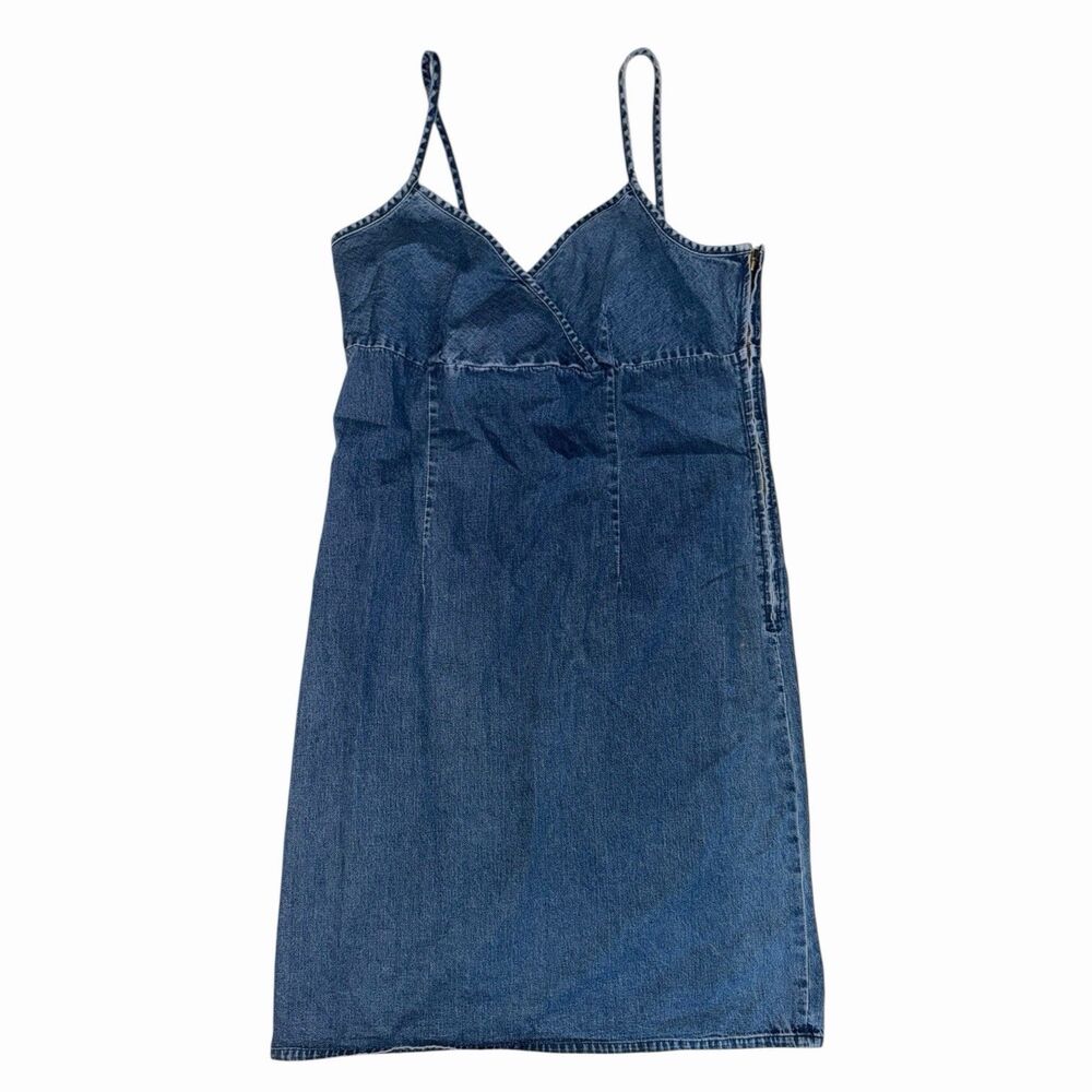 Y2K 2002 Old Navy Denim Midi Dress Womens 14 Blue Cotton Side Zip Vintage
